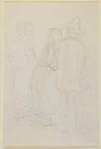 Gruppe på tre stående figurer, 1858 (blyant på råhvidt vævet papir) af James Abbott McNeill Whistler
